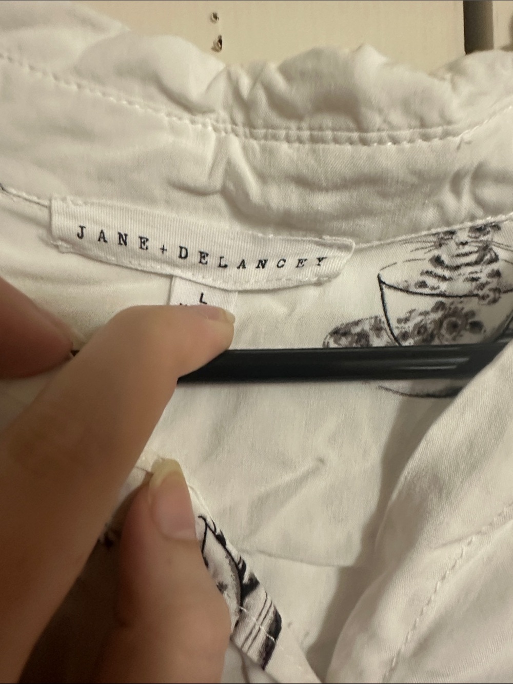 Jane and Delancey White Button-Down Shirt with Black Print - Picture 3 of 4